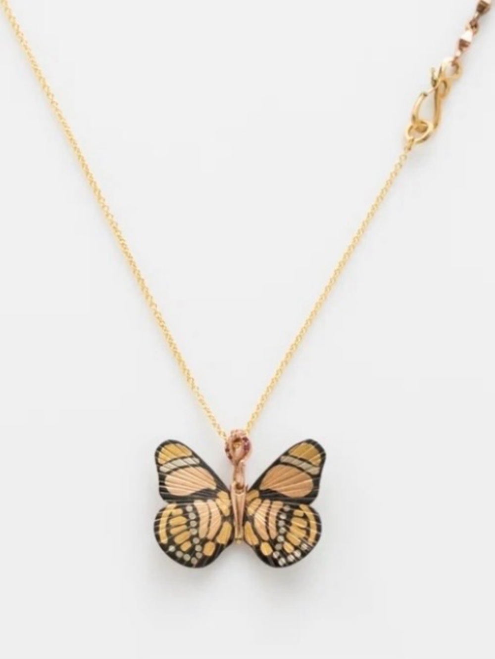 James Banks ‘Baby Callicore’ Ruby Pavé 24k Gold Butterfly Pendant Necklace NIB